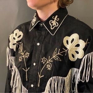 Rockmount Black Western Shirt with White Embroidery Mens Large